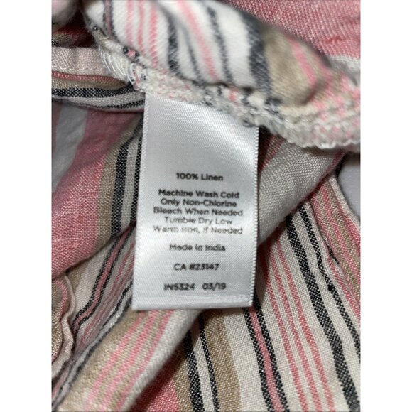 Talbots‎ 100% Linen Pink Stripe Tie Sleeve Coastal Lightweight Top XL Beach - Picture 7 of 8